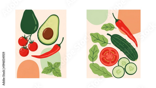 Vibrant illustration of assorted vegetables on a decorative background