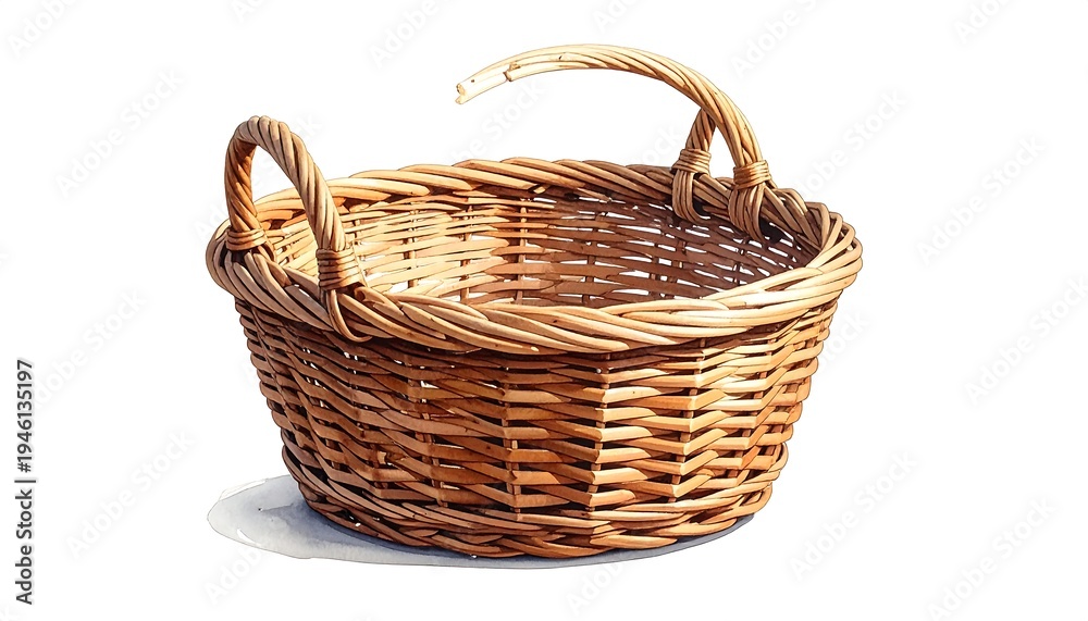 Obraz premium Wicker Basket with Handles - A Rustic and Practical Container.