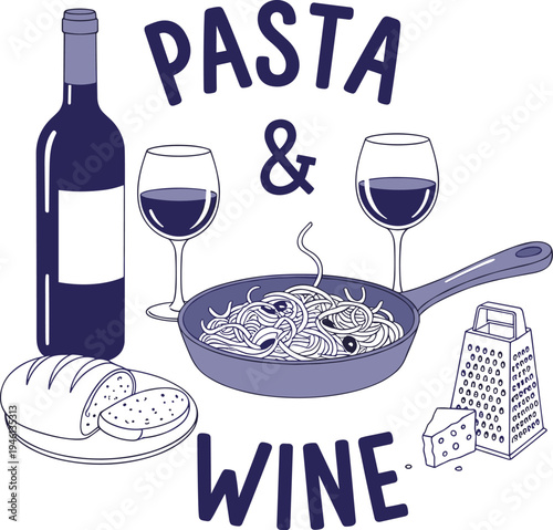 Pasta and wine illustration