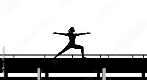 Silhouette A woman in a yoga pose on a balance beam in a minimalist vector graphic design