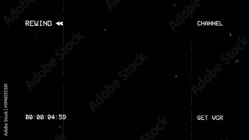 Rewind static noise on vcr screen with channel  timecode info. 10 second countdown. Perfect for retrothemed videos, nostalgic content, or 80s flashback scenes. 4k. Alpha Channel