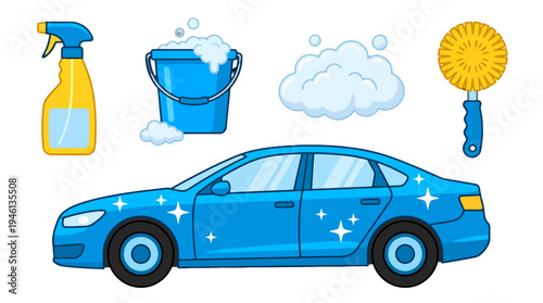 Vibrant Blue Modern Sedan Car with Sparkling Clean Finish and Sleek Design Illustration.