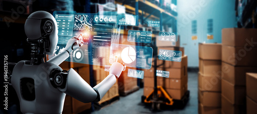 Fotografia Innovative industry robot working in warehouse for human labor replacement