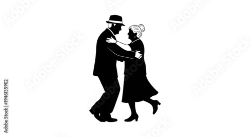 Silhouette A black silhouette vector graphic of a man and woman dancing together in a classic ballroom style