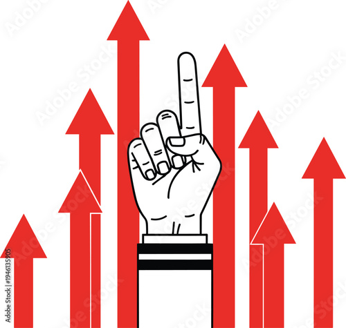 Profane hand gesture with ascending arrows