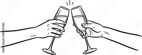 Two hands clinking champagne glasses in a celebratory toast