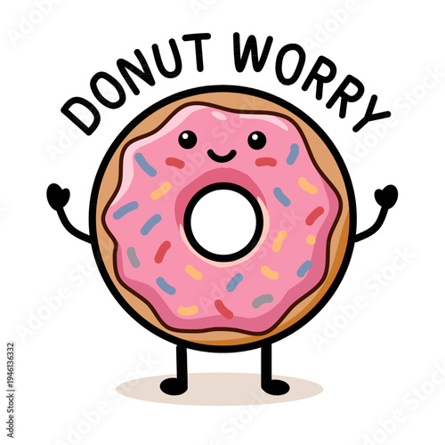 Cute Pink Glazed Donut with Sprinkles Character Cartoon Vector Illustration