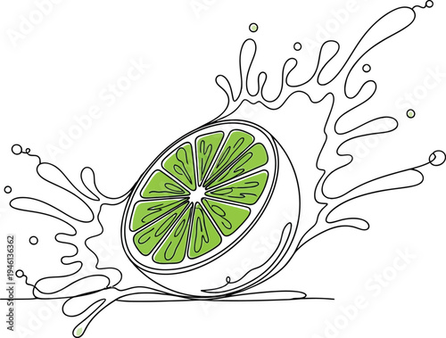 Lime wedge with splashing water droplets illustration