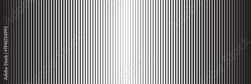 Vertical black and white stripes pattern. Graphic background with parallel thick and thin lines. Geometric backdrop with optical illusion effect. Abstract vector illustration.