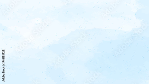 雨が降る水彩テクスチャ背景、青い水彩ペイントの抽象的なレイン背景デザイン（ベクター）。水彩画タッチの淡いブルーの背景と雨のしずく、梅雨シーズンのデザイン素材。