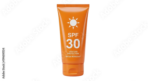 Orange sunscreen tube bottle with sunscreen with sunblock transparent background