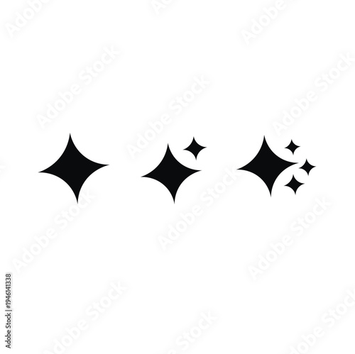Black sparkle icons of varying sizes arranged horizontally on white