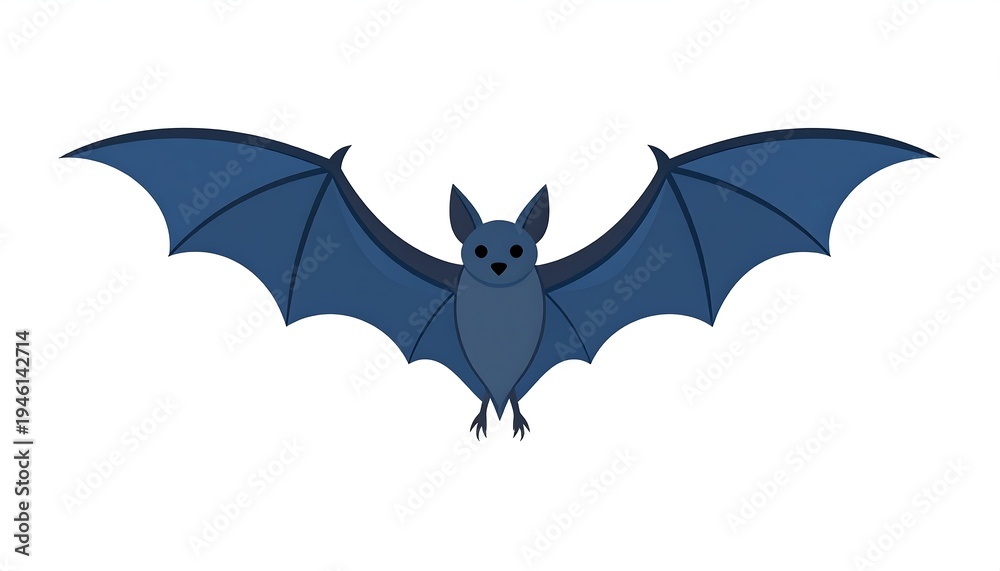 Fototapeta premium Dark Blue Bat with Wings Spread Wide Against White Background.