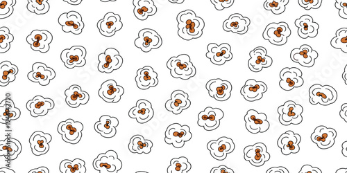 Popcorn Seamless Pattern Vector with Cute Cartoon Popped Corn Snack Background for Cinema Theme, Movie Night Design, Wrapping Paper, and Food Packaging