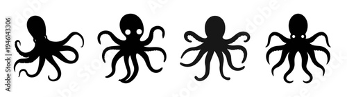 Octopus silhouette vector art illustration of sea creatures marine life ocean animals kraken design