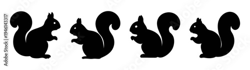 Four black squirrel silhouettes vector illustration for wildlife and nature themed designs and crafts
