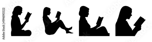 Silhouette reading people vector art design for book lovers and reading enthusiasts graphic resource