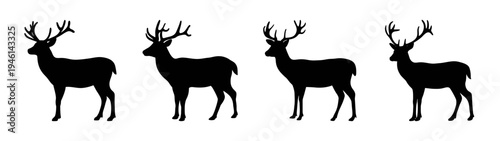 Deer silhouette vector art featuring four deer in black and white for graphic design needs