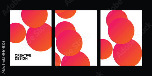 Vibrant red elliptical shapes triptych artwork