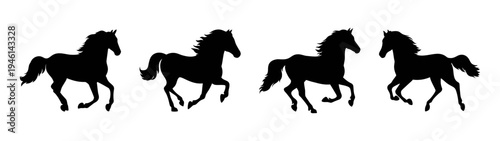 Four galloping horses silhouette vector image for equestrian and animal lovers design projects use
