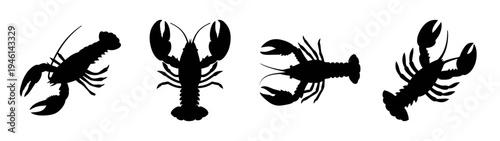 Lobster silhouette vector illustration collection seafood ocean sea life crustacean design art clip art