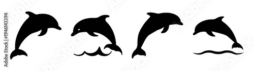 Black dolphin silhouette vector art design featuring ocean marine life and sea animal illustration graphics