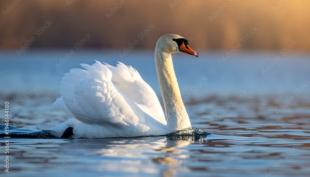 Fototapeta premium Elegant Swan Gliding Gracefully on Calm Water Surface.