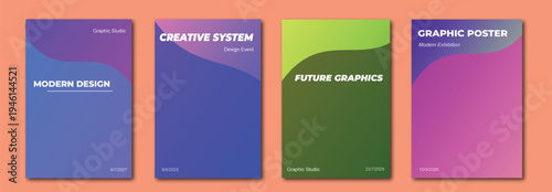 Modern abstract gradient poster template collection with minimal colorful shapes, creative graphic design covers for branding, marketing, creative system and future graphics layouts