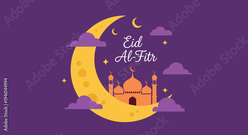 Happy Eid Mubarak Al Fitr FLat Minimalist Design Illustration