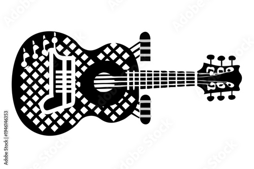 acoustic guitar silhouette illustration for music instrument melody sound and musician design