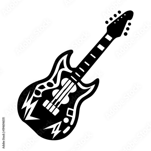 electric guitar silhouette icon illustration for rock music instrument performance and musician design
