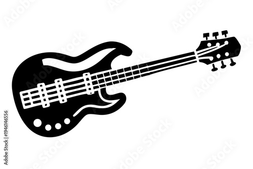 bass guitar silhouette illustration for music instrument rhythm band and musician design