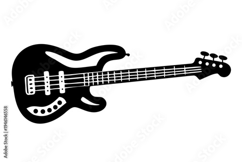 bass guitar silhouette illustration for music instrument rhythm band and musician design