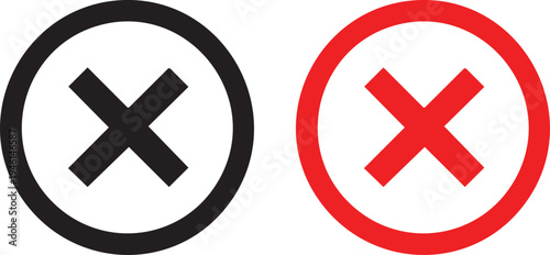 Red and black circles with x marks inside