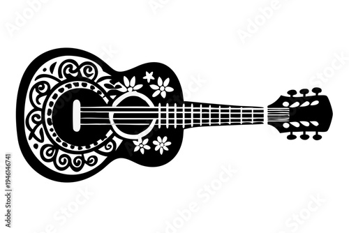 classical guitar silhouette illustration for music instrument melody acoustic sound and musician design
