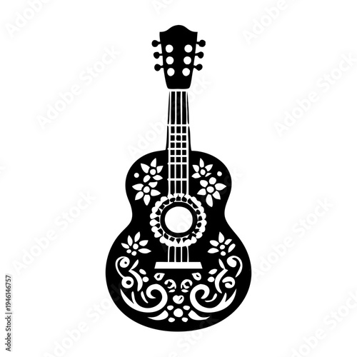 classical guitar silhouette icon illustration for music instrument melody acoustic sound and musician design