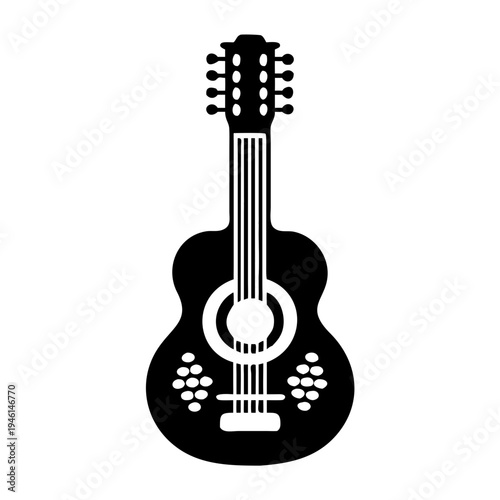 twelve string guitar silhouette icon illustration for music instrument melody acoustic sound and musician design