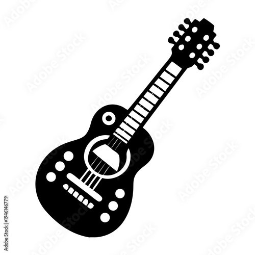 twelve string guitar silhouette icon illustration for music instrument melody acoustic sound and musician design