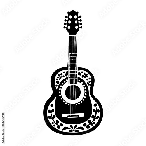 classical guitar silhouette icon illustration for music instrument melody acoustic sound and musician design