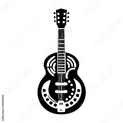 resonator guitar silhouette icon illustration for blues music instrument vintage sound and musician design