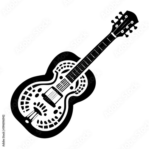 resonator guitar silhouette icon illustration for blues music instrument vintage sound and musician design