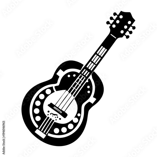 resonator guitar silhouette icon illustration for blues music instrument vintage sound and musician design