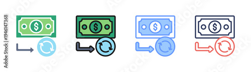 Money Circulation icon set multiple style collection