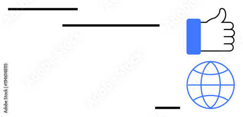 Global concept. Global approval and worldwide acceptance ed by a thumbs-up icon and globe symbol. Global communication and decision-making in technology, networking, and cooperation. For branding
