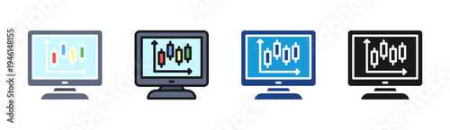 Stock Trading icon set multiple style collection