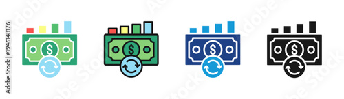 Cash Flow icon set multiple style collection