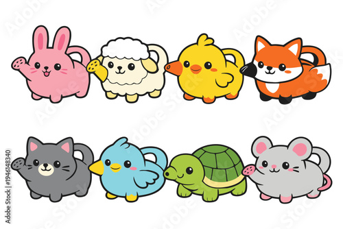 A collection of cute animal shaped watering cans designed in a colorful cartoon art style set