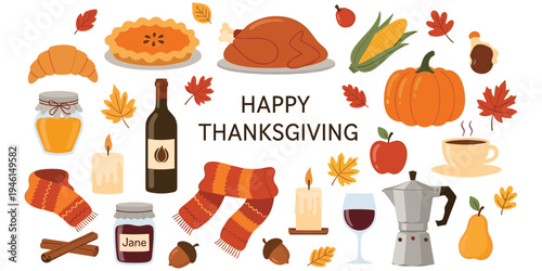 Thanksgiving celebration illustration, festive holiday artwork, autumn feast design tribute, seasonal harvest graphic, cozy family concept, gratitude tradition theme flat vector illustration