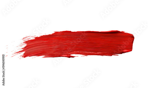 Vibrant red acrylic paint brush stroke texture banner design element isolated transparent background, png