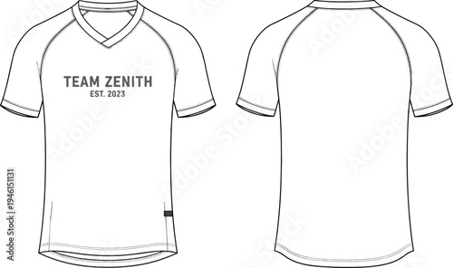 Set of Vector Technical Apparel Flat Sketches for Raglan T-shirt with Various People Silhouettes for Fashion Design Tech Pack and Architectural Visualization Illustration Projects